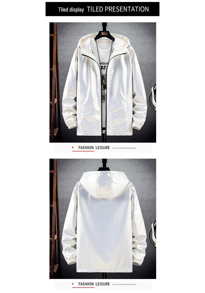 Men's Plus Size Shiny Silver Hooded Jacket - Handsome Spring/Autumn Fashion Coat
