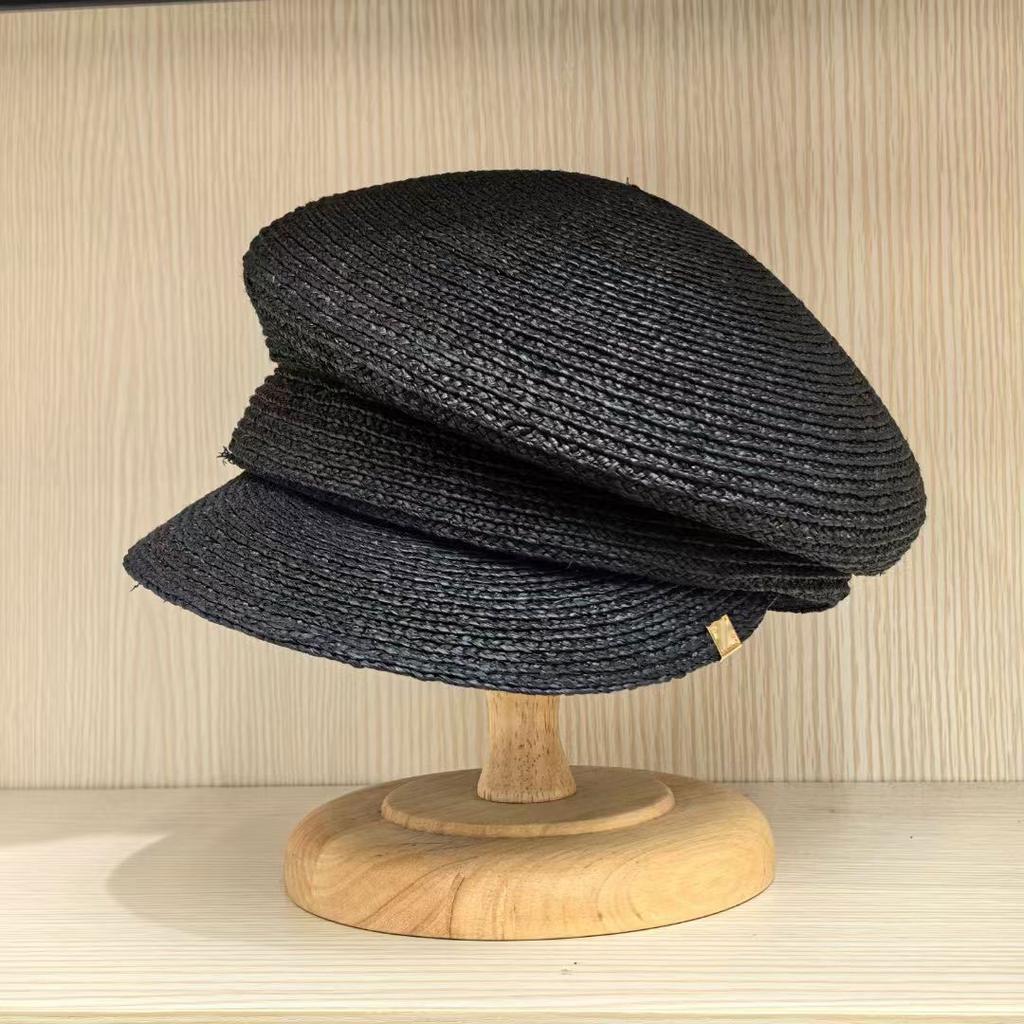 Casquette Asymétrique en Raffia Style Designer Japonais Mode pour Femmes Chapeau de Soleil Protection Solaire Été pour Dame Casquette Gavroche Noir