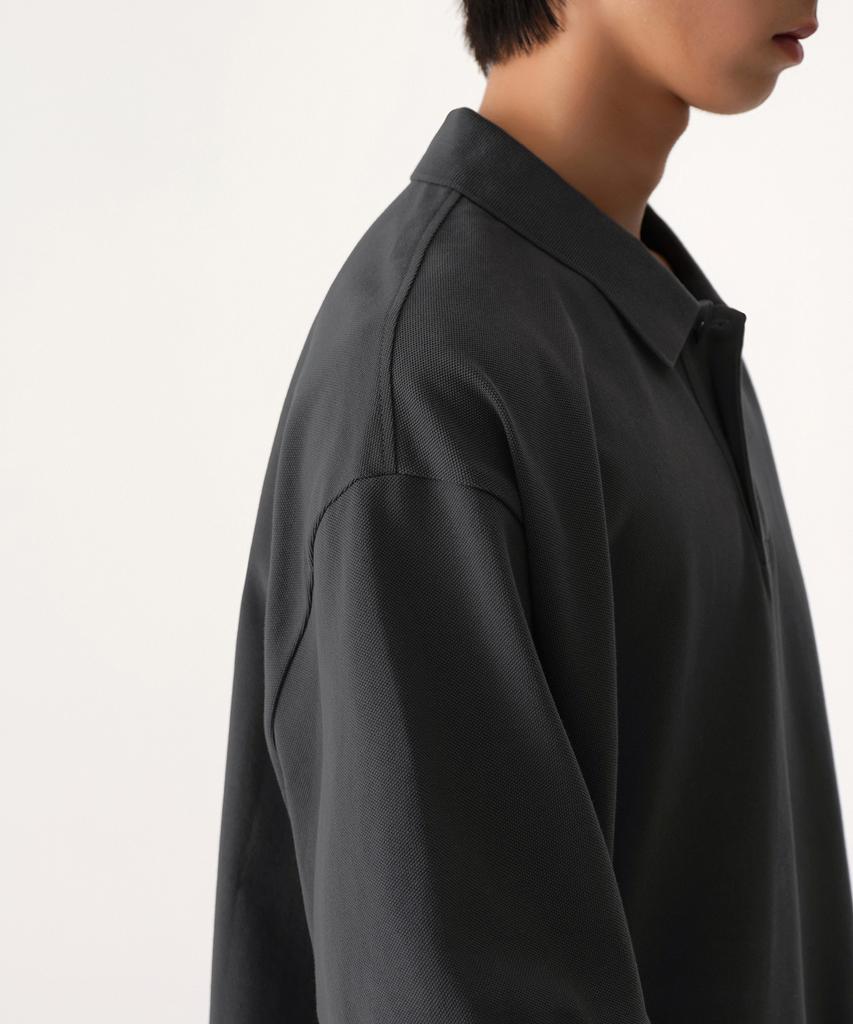 MUSINSA STANDARD Oversized Crop Pique Polo Shirt [Dark Grey]