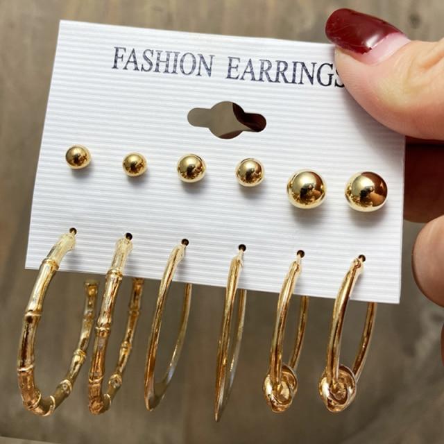 17KM Trendy Metal Pearl Stud Earrings Set for Women Vintage Gold Color Round Square Earrings Set of Earrings Gifts Jewelry