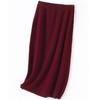Autumn Winter Women's Red Knitted Half Skirt High Waist Knee-Length Bodycon Pencil Skirt Slim-Fit Wool Skirt