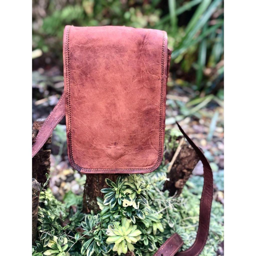 Obyčejná hnědá kožená taška, EDC, 7x9 rustikální kožený messenger, kožená crossbody manbag, kožená taška přes rameno ve vintage vzhledu, nosič léků