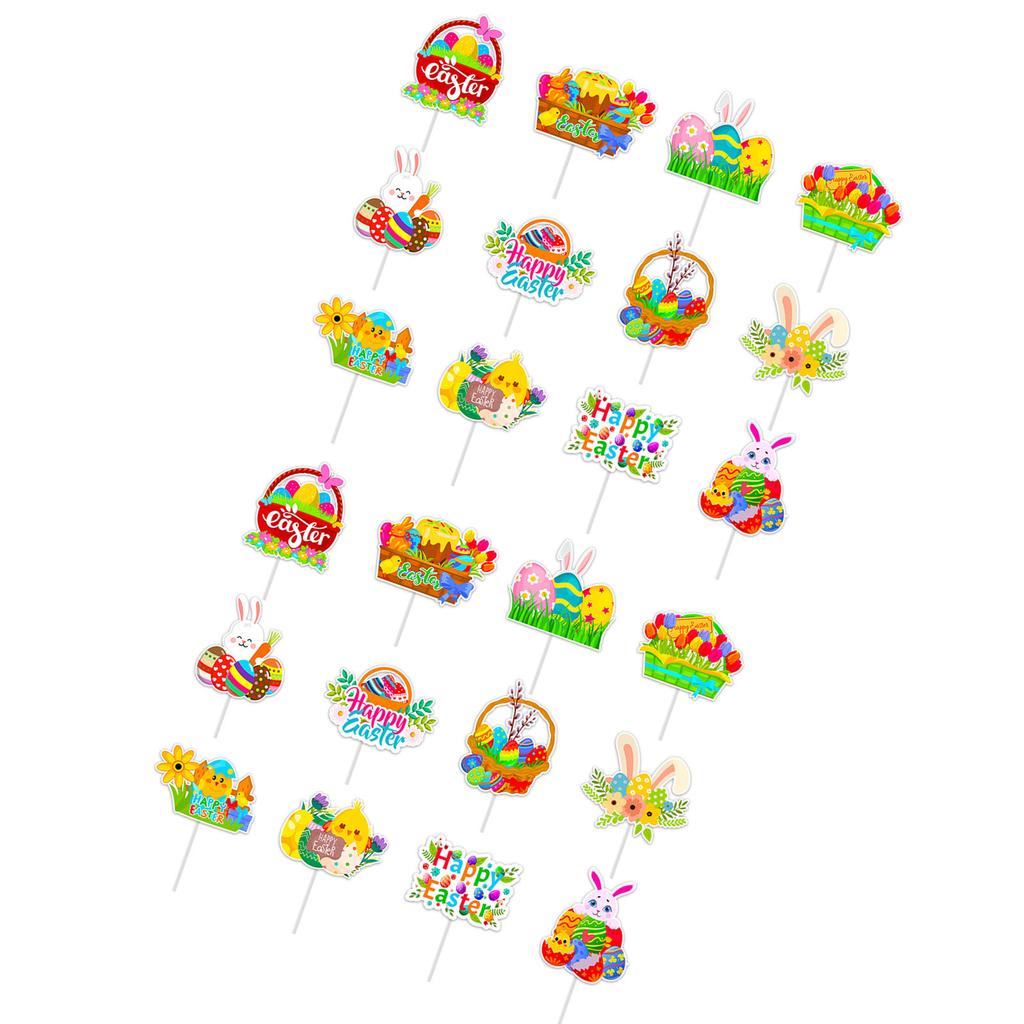12/24Pcs Cupcake Toppers Decoration Colorful Bunnies Eggs Cake Picks for Wedding and Birthday Spring Holiday Parties
