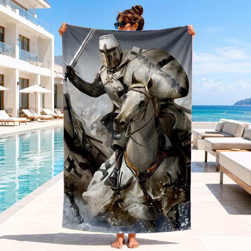 Knightly Warrior In Armor Beach Towel, Microfiber Beach Towel, Perfect For Pool, Beach, Travel, Home Decor Beach Party Fan Gifts