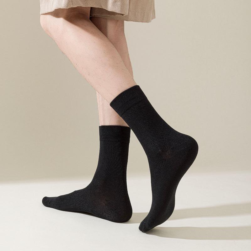 Men's Autumn and Winter Business Casual Mid-calf Socks, Anti-pilling Versatile Solid Color Long Calf Socks, Cotton Sweat-absorbing Socks