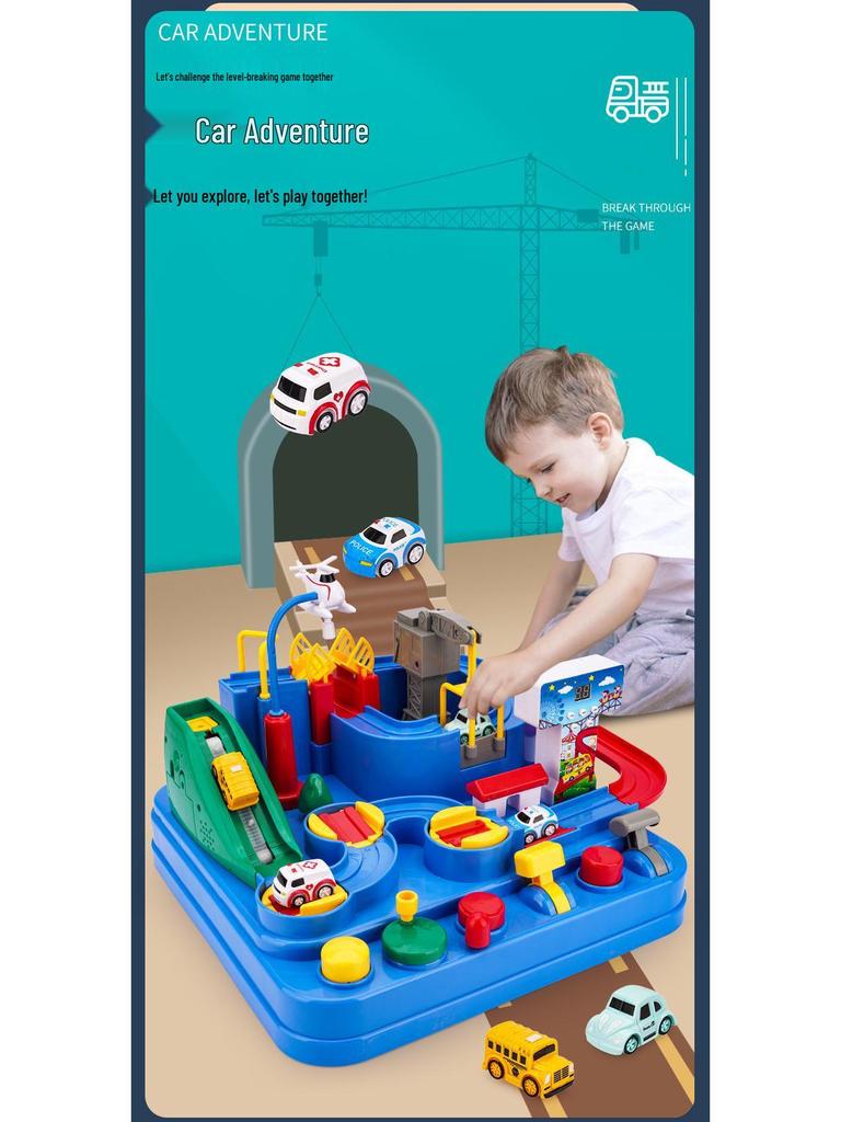 Adventure Boy's Cross-Border Car Challenge: Educational Track & Train Parking Lot Toy