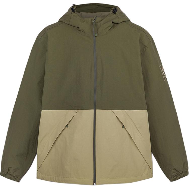 Timberland Men s Waterproof Windproof Color Block Hooded Jacket Olive Green Beige A69PU-EQJ S