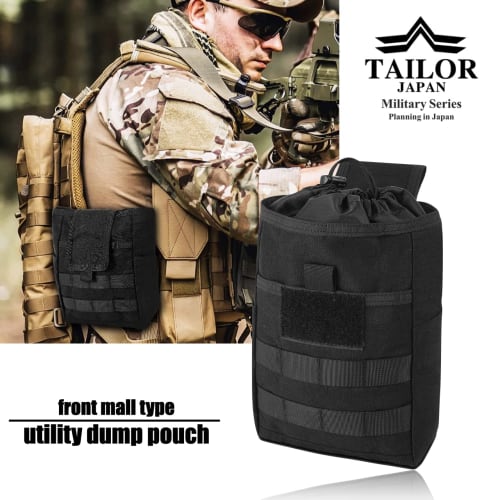 TAILOR JAPAN Folding Dump Pouch, Waist Bag, Tactical Pouch, Military Pouch, Multi-Purpose Pouch for Airsoft, MOLLE, and Tactical Gear, 1000D Nylon (Bl