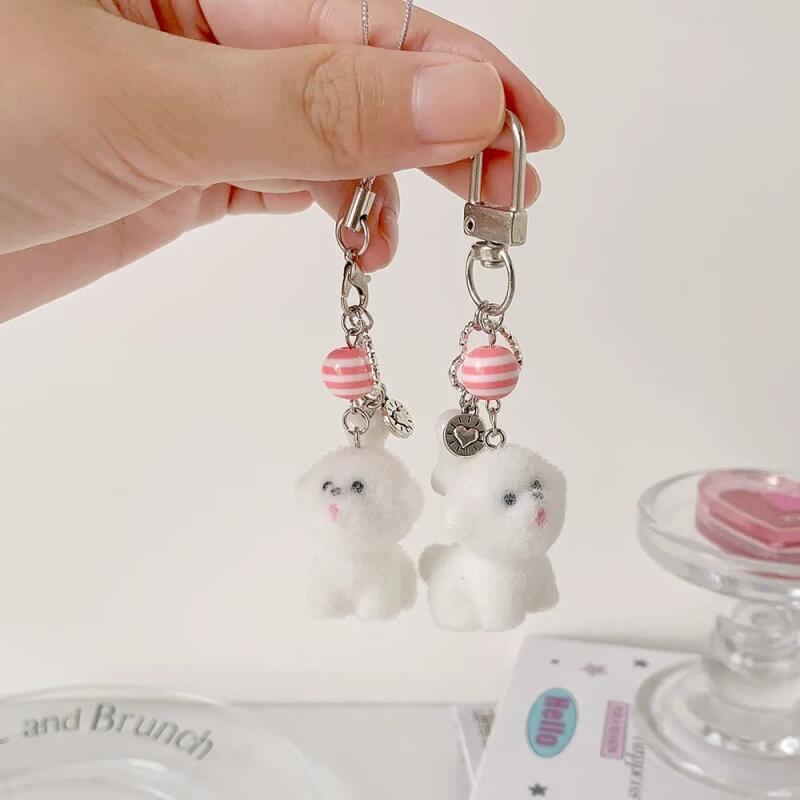 Velvet Animal Flocking Dog Cat Keyring Key Holder Bag Charm