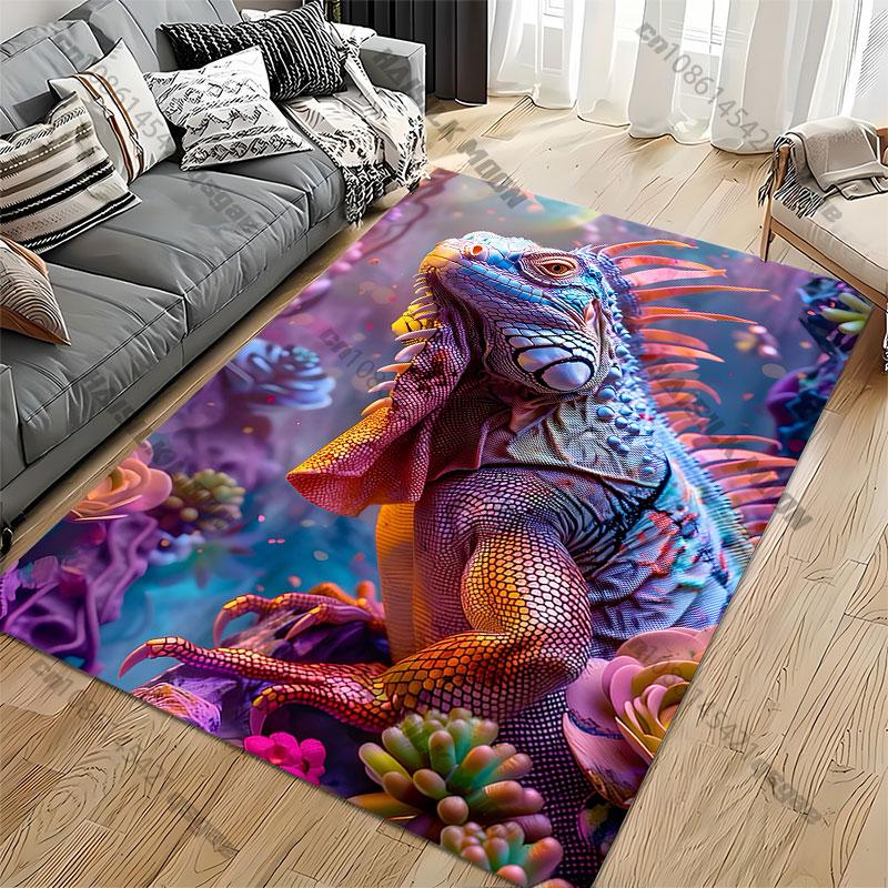 Colorful exotic iguana surrounded nature carpet Yoga living room room decor children's crawling mat doormat area rug
