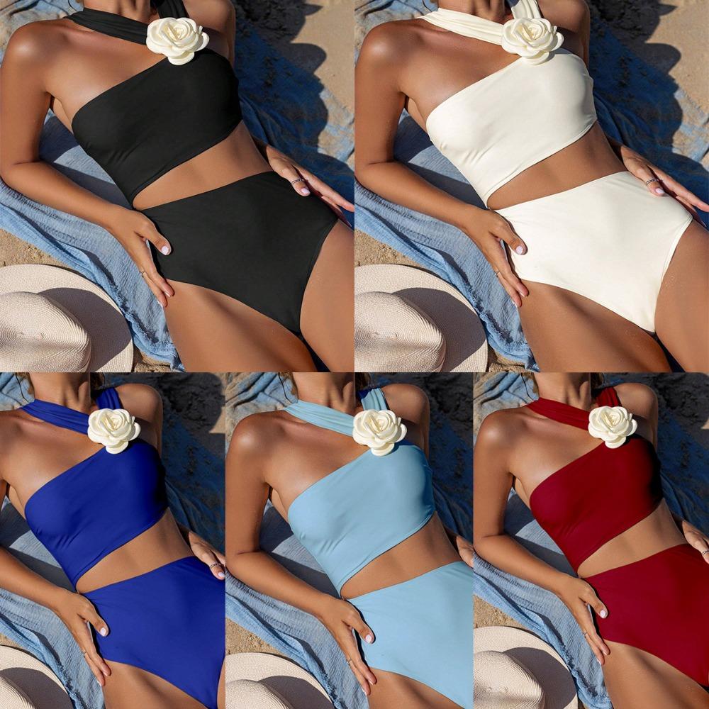 European and American Solid Color Sexy Hollow Swimsuit Durable One-piece Swimsuit