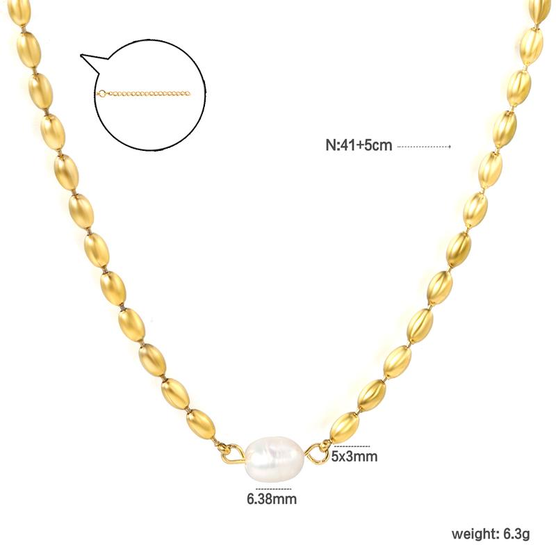 Unique and niche stainless steel bead chain necklace with oval white pearl pendant, elegant accessory for girls, sweet gift