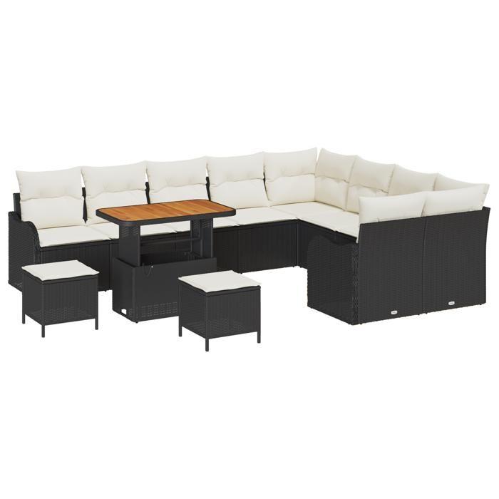 Set de canapé de jardin vidaXL 12 pièces avec coussins noir poly rattan acacia 3362305