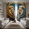 2 Stück HD Europäischer Vintage Löwe Gesicht zu Gesicht dekorativer Vorhang Gelber Bindevorhang digital bedruckt Heimdekorationsstil decora