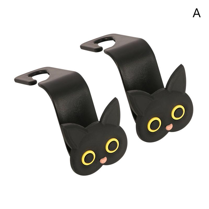 2Pcs Adorable 3D Cartoon Cat Car Seat Headrest Hooks - Universal Vehicle Storage Organizer For Handbags,Purses Coats Cute