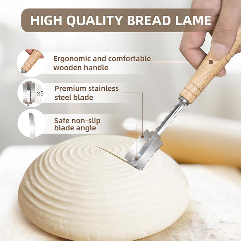 LMETJMA Gärkörbe Set Sauerteigbrot Backset Rund Oval Teig Gehen Lassen Rattan Schüsseln mit Einlagen Metallschaber JT341