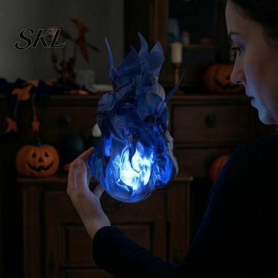 LED Lighted Flame Decor Floating Fireball Prop, Glowing Halloween Handheld Prop for Cosplay, Visual Effect Accessory Battery Powered Stage Light Party