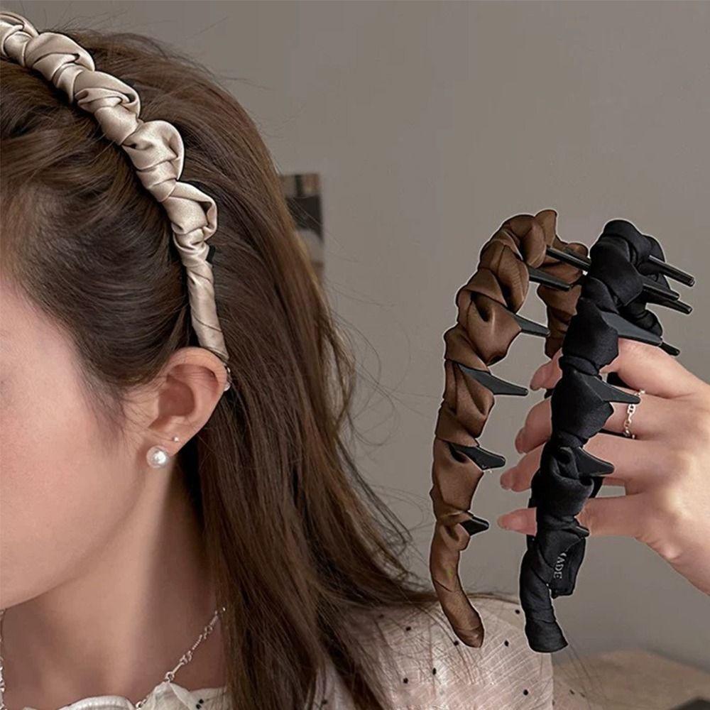 Wave Pattern Women's Satin Hairband Adjustable Toothed Headband Wrapped Hair Hoop  Hair Accessories
