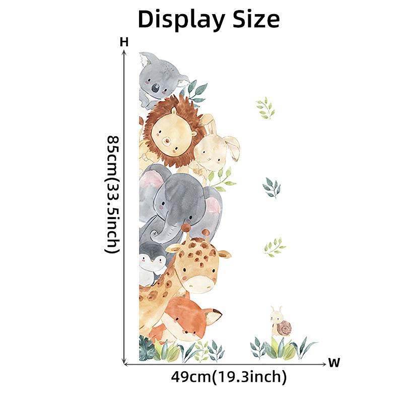 Door Stickers Cute Jungle Animals Elephant Giraffe Watercolor Wall Sticker