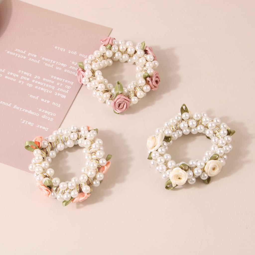 1 PC. Sweet INS Style Rose Pearl Ponytail Hair Band. Female High Elastic Rubber Band Hair Rope. Hair Accessories.