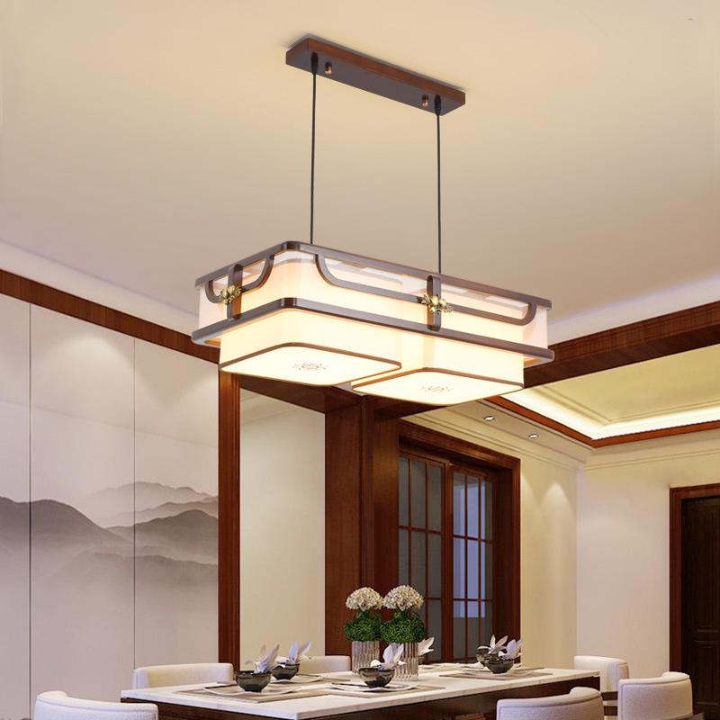2025 Modern Chinese Style Chandelier In Walnut & Golden Sandalwood for Zen Tea Room or Bar