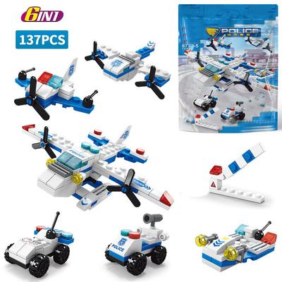 137 Pezzi 6 in 1 Mini Dimensioni Città Polizia Elicottero Modello Blocchi da Costruzione Figure Mattoncini Giocattolo Educativo per Bambini 6+