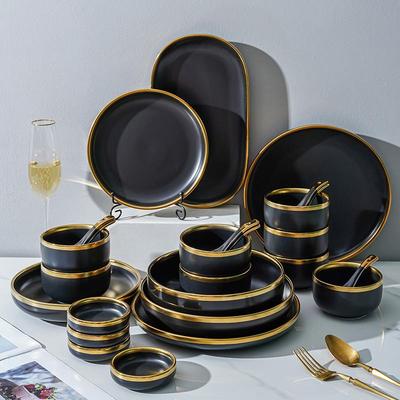 Set de Veselă Nordic Negru Mat: Farfurii, Boluri, Tacâmuri și Bețișoare Elegante pentru Uz Casnic