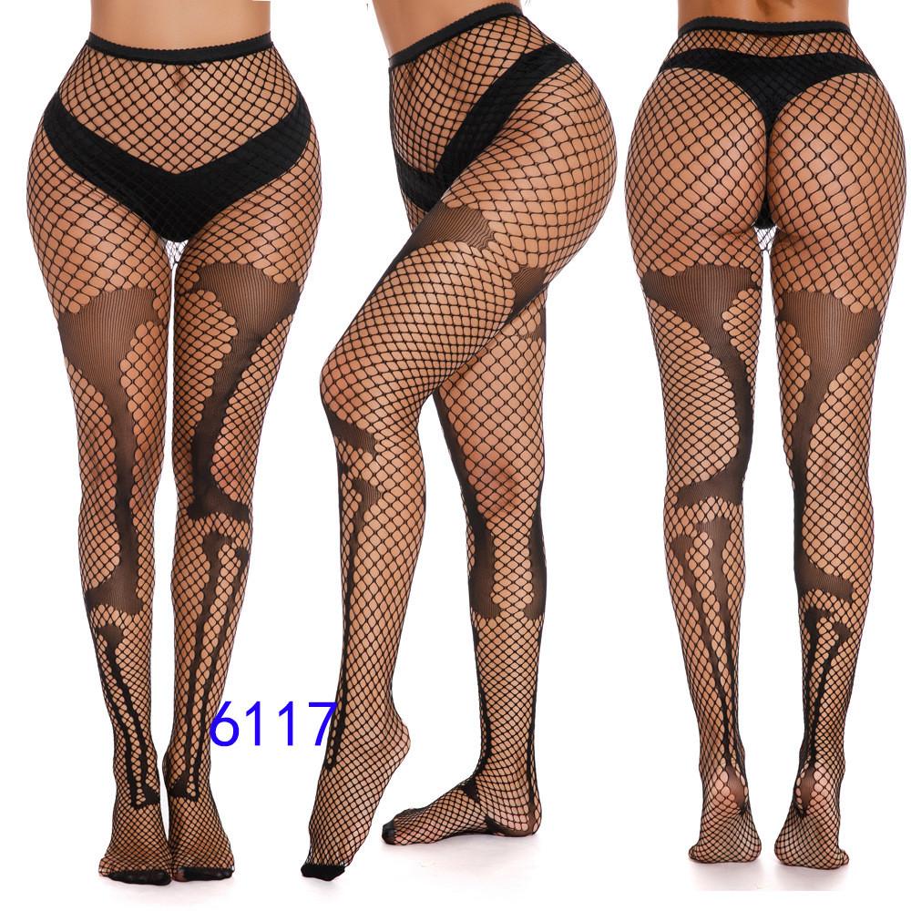 Halloween Themed Mesh Tights Set With Skull Pattern Stylish Hosiery For Women**