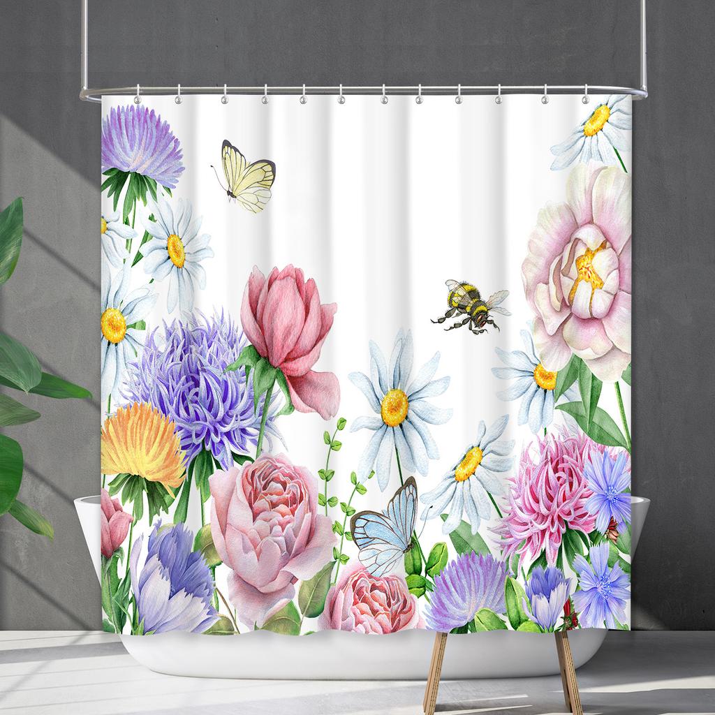 Duschvorhang Wasserdicht Und Schimmelresistent 3D Digitaldruck Pflanze Blume Und Gras Duschvorhang Badezimmer Trennvorhang