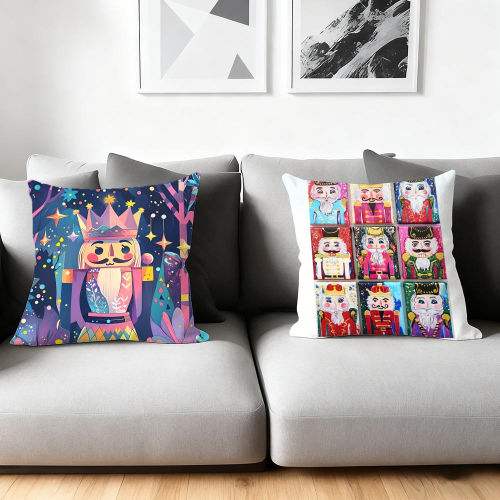 Nutcracker Cartoon Cushion Cover Silky Short Plush Home Sofa Cushion Cover - Invisible Zipper Home Decoration