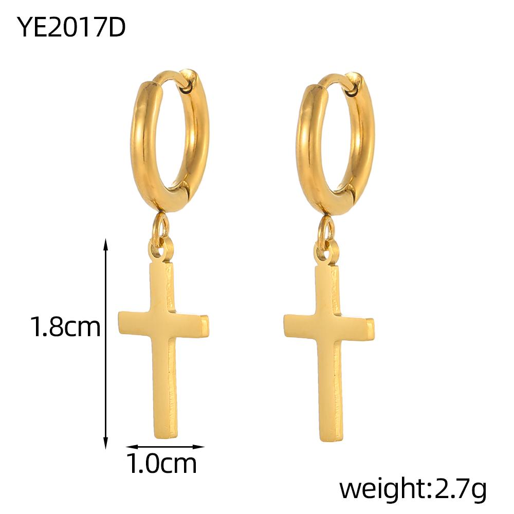CARLIDANA Gold Plated Punk Style Cross Pendant Earrings Hip Hop Stainless Steel Hoop Earrings for Women Huggie Style-for Gift