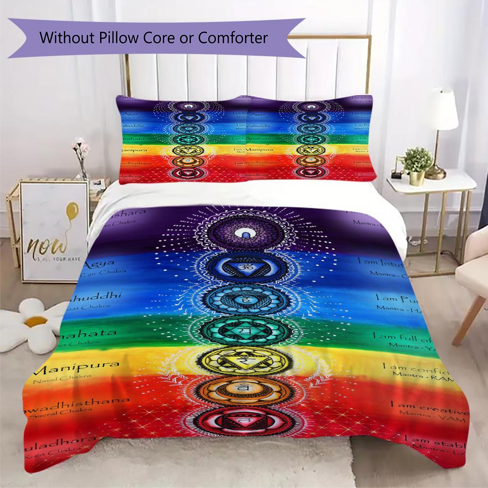 

1PC Chakras Theme Bedding Quilt Set Quilt Cover Pillowcase Home Decoration Birthday Gift (1 * duvet cover + 2 * pillowcase, without core)A12 135x200cm