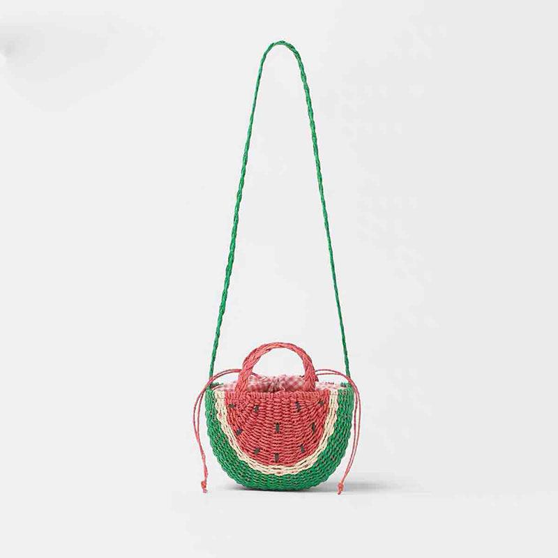 Small Hand-made Braided Bags Beach Summer Straw Bag Fashion Rattan Totes Lady Cute Watermelon Shoulder Bags Women Woven Handbags