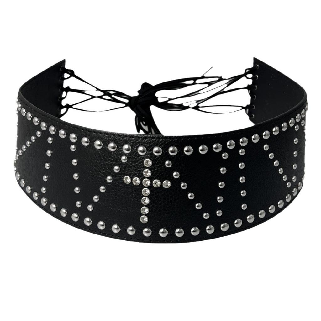 Rivet Punk Wide Belt Rhinestone Gothic Rope Tied Waist Seal Ins Punk Hip Hop All-match Belt
