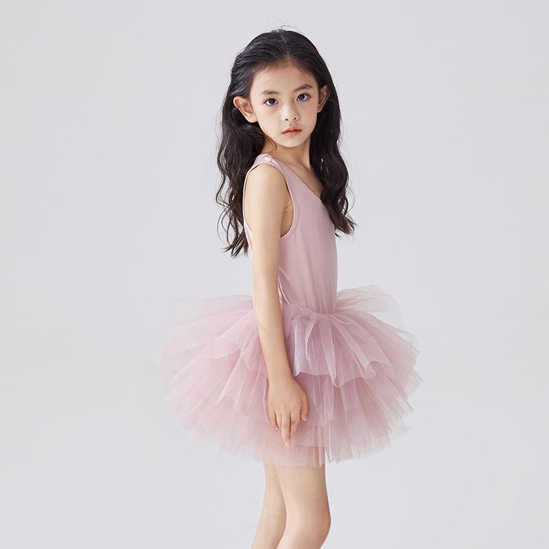 Baletní šaty Dívčí šaty na ramínka Cvičební úbor Růžový taneční úbor Dětské a dívčí vystoupení šaty