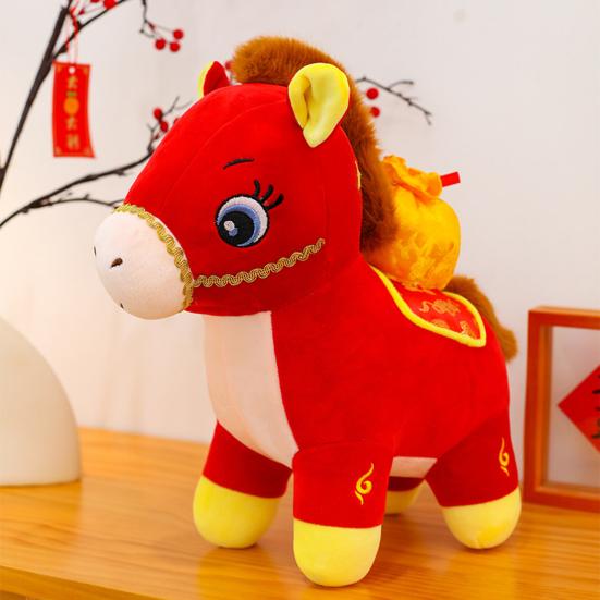 Horse Doll with Fukubukuro Decor Good Luck in Year of The Horse Chinese Style PP Cotton Filling Zodiac Pony Figurine