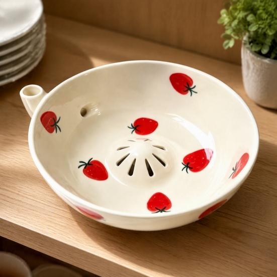 Ciotola Scolapasta Versatile per Snack Ciotola per Lavare Frutti di Bosco, Foro di Drenaggio Centrale Rialzato Risciacquo Frutta Pratica per Preparazione e Colino da Servizio in Ceramica Auto-Girante