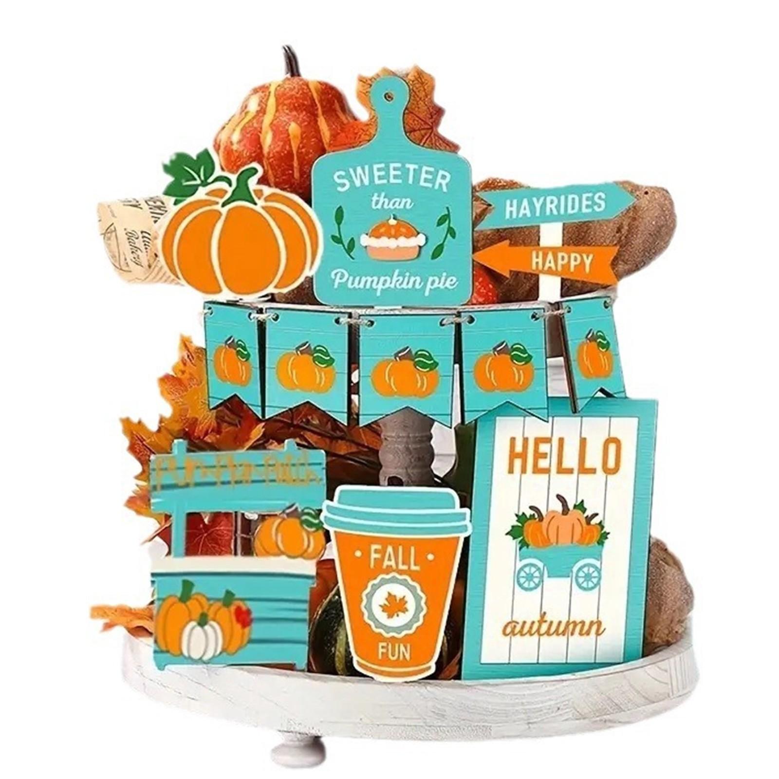 

8 шт. Осеннее деревянное украшение на День благодарения, синее осеннее настольное украшение, деревянная табличка One Size