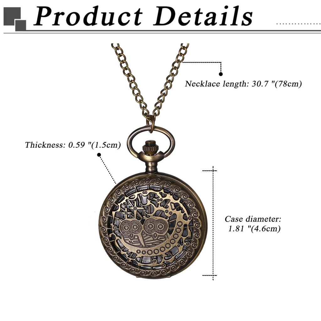 Sowa Kieszonkowy Zegarek Kieszonkowy Antyczny Zegarek Wisiorek z Naszyjnikiem Brązowy Idealny Prezent na i Biały Dzień Zegarek, Analogowy, Wodoodporny Łańcuszek, - Urodziny,