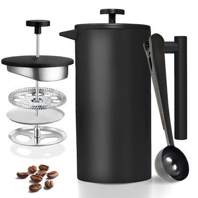 Leeseph French Press Koffiezetapparaat met Lepel 304 Roestvrij Staal Dubbele Wand Houdt Gezette Koffie of Thee Warm Beste Cadeau