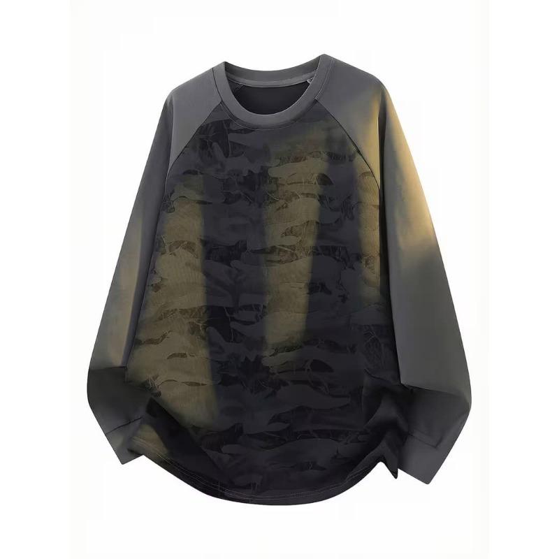 T-shirt da uomo casual a maniche lunghe con stampa, girocollo, per autunno e inverno