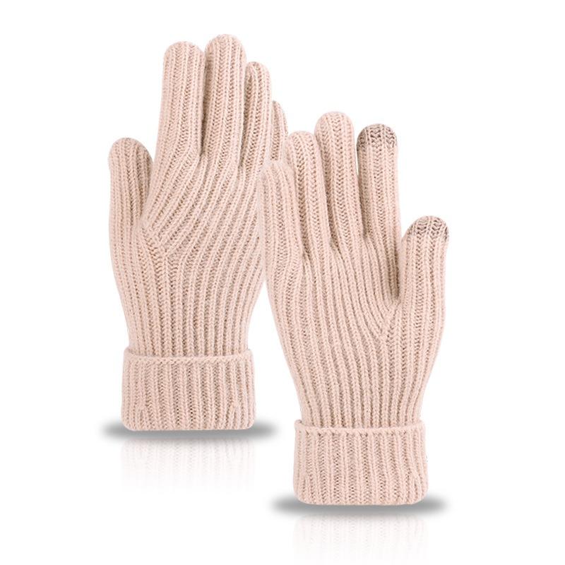 New wool knitted warm gloves finger cold-proof thickened cashmere soft skin-friendly women's touch screen gloves