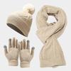 Conjunto de 3 Peças de Chapéu de Lã Grosso Quente de Inverno para Mulheres, Cachecol e Luvas com Tela de Toque