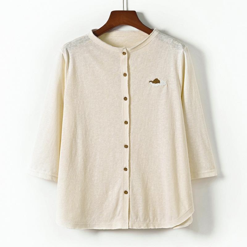 

Женские рубашки в китайском стиле на весну и лето, вязаный тонкий кардиган, рубашки в стиле ретро, женские топы S бежевый