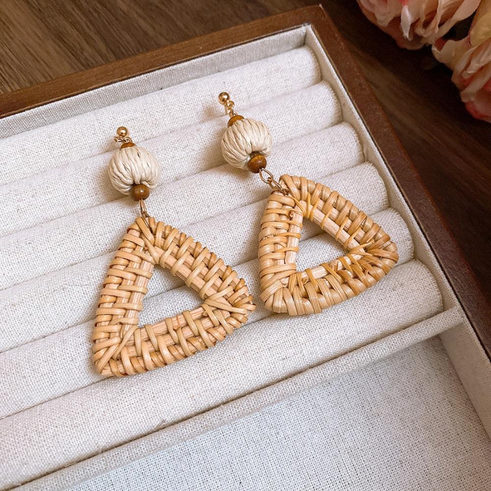 Beach Jewelry Bohemian Drop Earrings Round Geometric Earrings Rattan Weave Earrings  Women