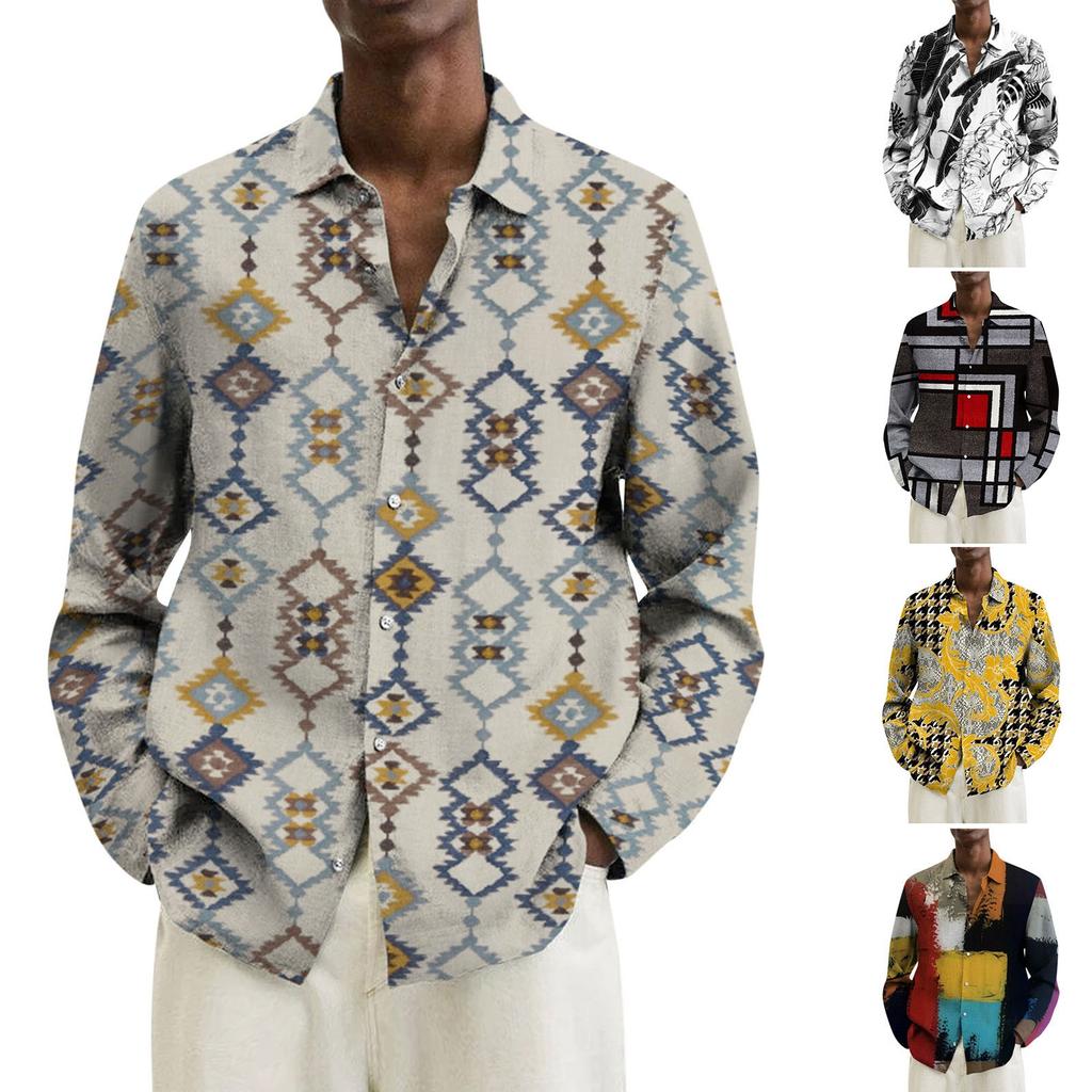 Men's Printed Long Sleeve Shirts Casual Loose Printed Long Sleeve Shirts