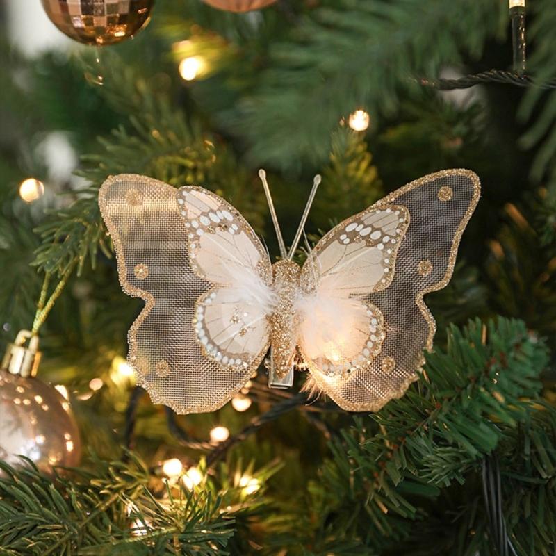 Set of 3 Elegant Butterfly Christmas Ornament Festival Butterfly Hanging Ornament for Christmas Tree Decoration