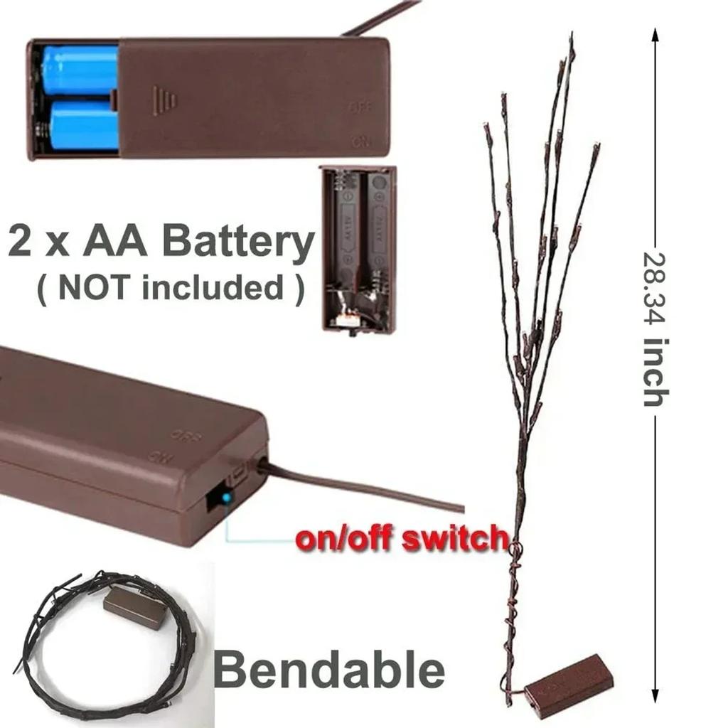 1pc Artificial LED Branch Light Battery Operated Lighted Branches Vase Filler Romantic Party Christmas Decoration Warm White