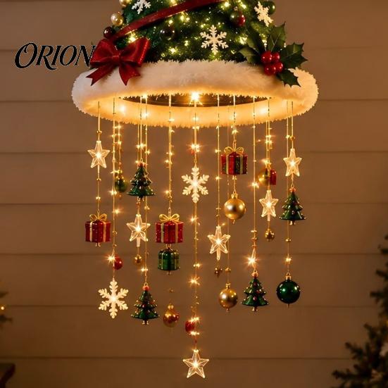 Warm LED Tree Decorations Christmas Hanging Ornament with Lights, Lighted Pendant Star Topper, Luminous Indoor Patio Ornaments Xmas Festive