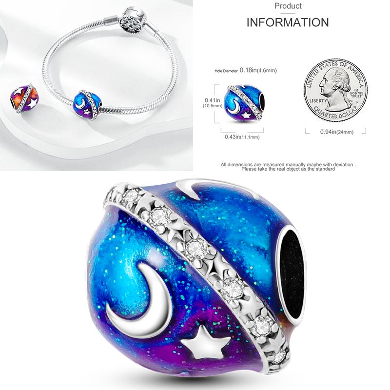 Charms Bead Copper Starlit Sky Moon Sun Earth Universe Charm Fit Bangle Bracelet Necklace Diy Jewelry